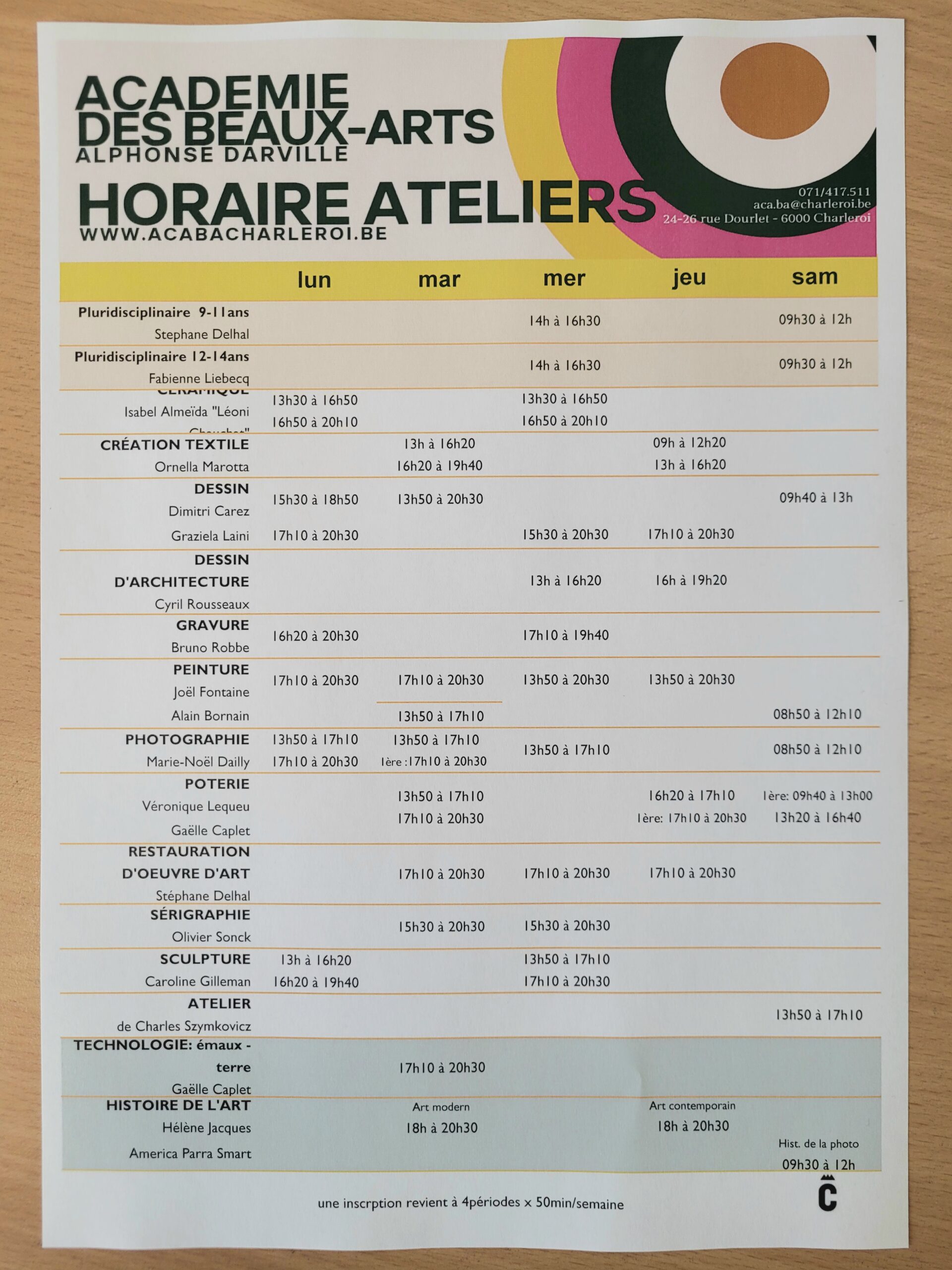horaire des ateliers 2024.2025 horaire des ateliers 2024.2025